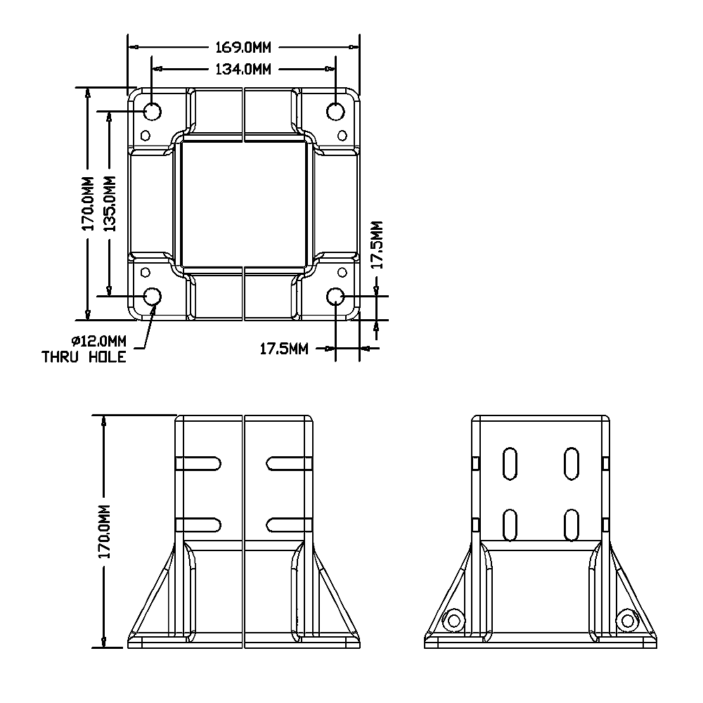33-9090-1SS MODULAR SOLUTIONS MOUNTING FOOT 4 SIDED FOR 90 X 90 WITH STAINLESS STEEL HARDWARE FULLY ENCLOSED
